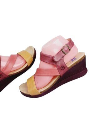 Wanda Panda Women's Multi Meryl Leather Slingback Wedge Sandal Size US 9 EUR 40